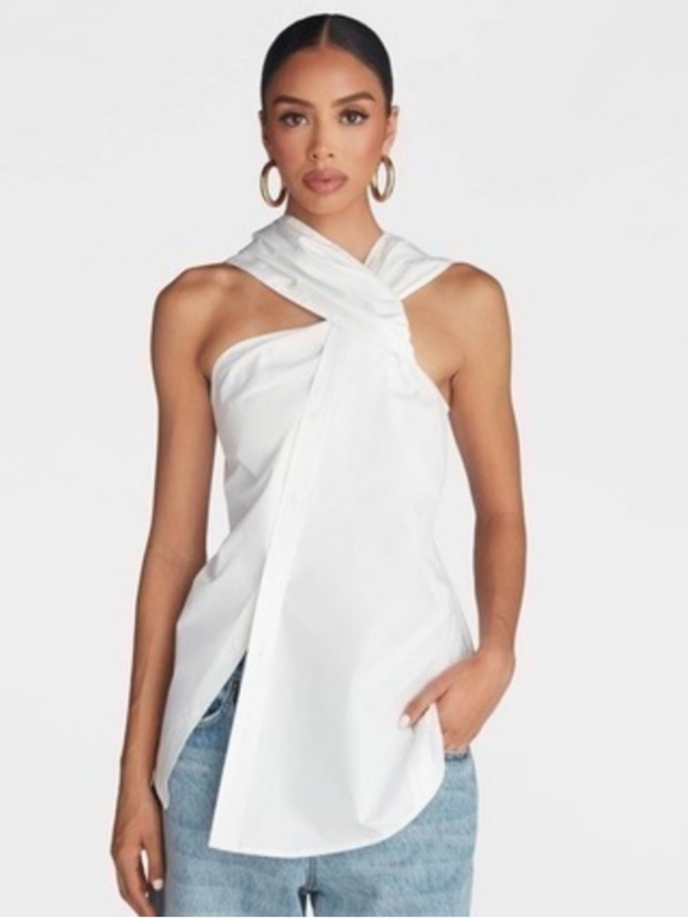 KBB by Kahlana White The Twist Neck Sleeveless Minimalist Tunic Shirt Size XL - Picture 2 of 6